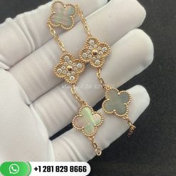 VCARP2R100 Vintage Alhambra bracelet, 5 motifs, rose gold, gray mother-of-pearl, round diamonds; diamond quality DEF, IF to VVS.