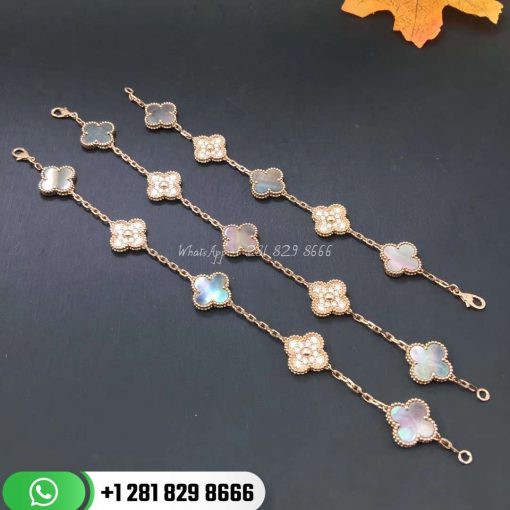 Van Cleef & Arpels Vintage Alhambra Bracelet 5 Motifs Diamond Mother-of-pearl VCARP2R100