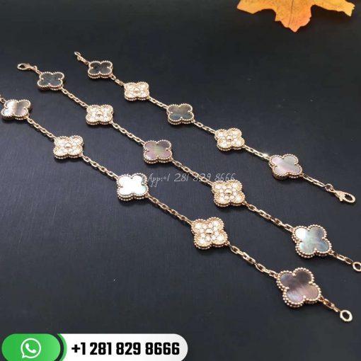 Van Cleef & Arpels Vintage Alhambra Bracelet 5 Motifs Diamond Mother-of-pearl VCARP2R100