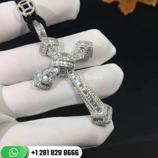 Cartier White Gold Cross Necklace Square Diamond -0209