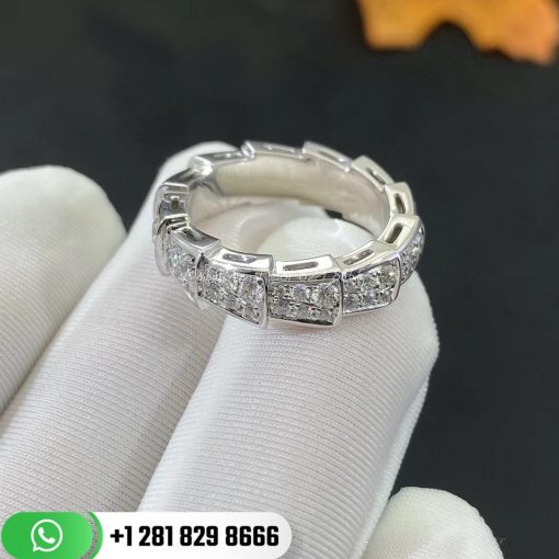 353507 Serpenti band ring in 18 kt white gold set with full pavé diamonds (0.85 ct).