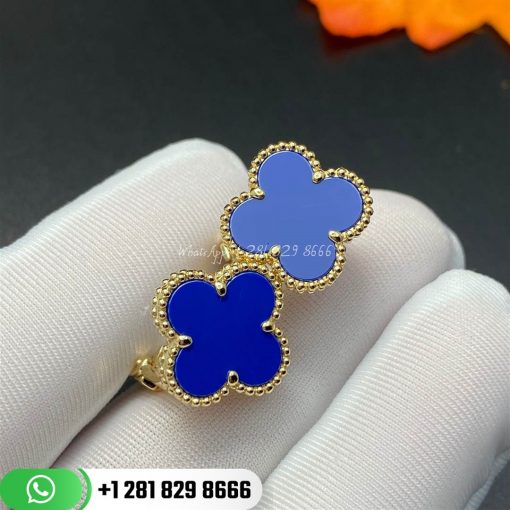 VCARA44400 Vintage Alhambra Earclips, 18K gold, white blue Sèvres porcelain