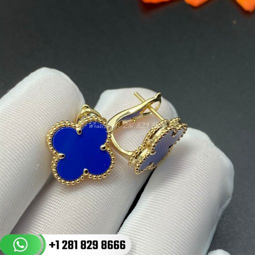 VCARA44400 Vintage Alhambra Earclips, 18K gold, white blue Sèvres porcelain