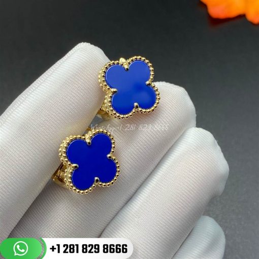 VCARA44400 Vintage Alhambra Earclips, 18K gold, white blue Sèvres porcelain