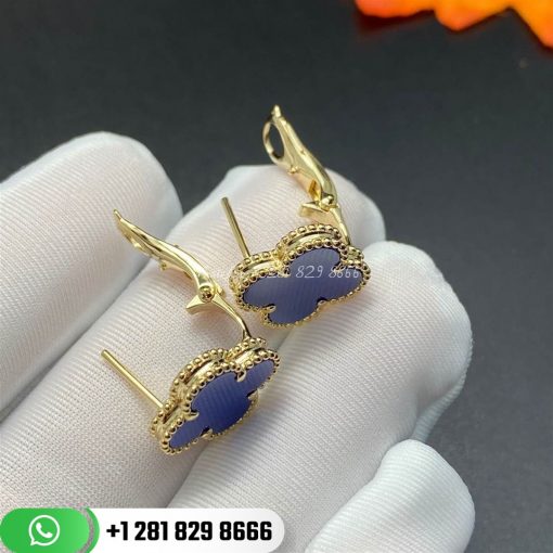 VCARA44400 Vintage Alhambra Earclips, 18K gold, white blue Sèvres porcelain