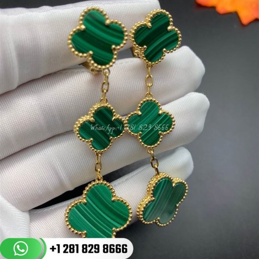van cleef & arpels magic alhambra earrings 3 motifs malachite
