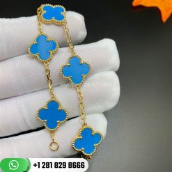 VCARA42000 Vintage Alhambra bracelet, 5 motifs, yellow gold, Turquoise.