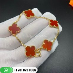 VCARD35500 Vintage Alhambra bracelet, 5 motifs, yellow gold, Carnelian.