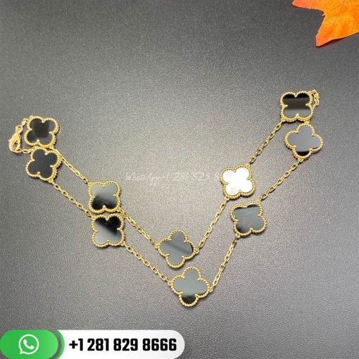 VCARA42700 Vintage Alhambra necklace, 10 motifs, yellow gold, onyx.