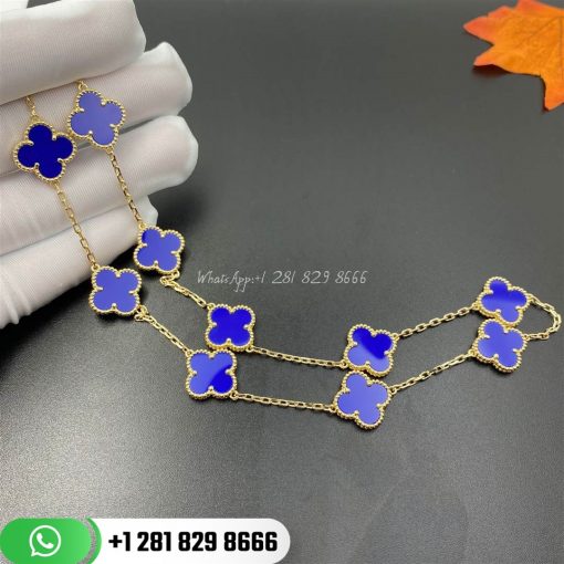VCARP34800 Vintage Alhambra necklace, 10 motifs, yellow gold, blue agate.