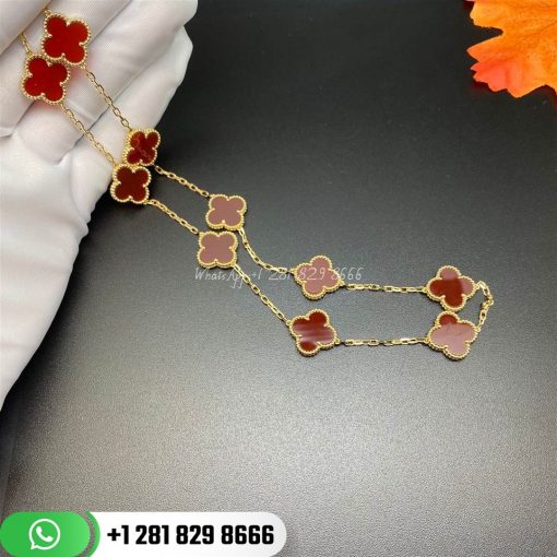 VCARD40600 Vintage Alhambra necklace, 10 motifs, yellow gold, carnelian.