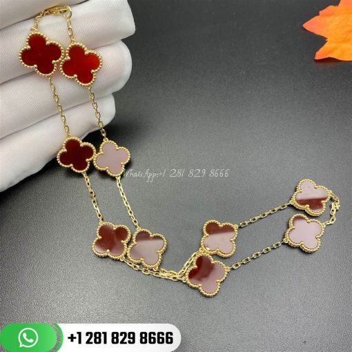 VCARD40600 Vintage Alhambra necklace, 10 motifs, yellow gold, carnelian.