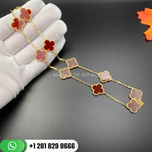 VCARD40600 Vintage Alhambra necklace, 10 motifs, yellow gold, carnelian.