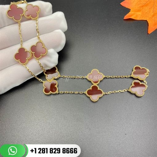 VCARD40600 Vintage Alhambra necklace, 10 motifs, yellow gold, carnelian.