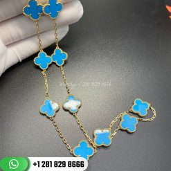 VCARA42600 Vintage Alhambra necklace, 10 motifs, yellow gold, Turquoise.