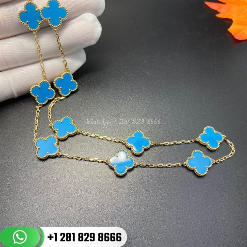 VCARA42600 Vintage Alhambra necklace, 10 motifs, yellow gold, Turquoise.