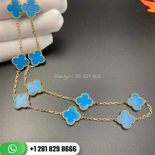 VCARA42600 Vintage Alhambra necklace, 10 motifs, yellow gold, Turquoise.
