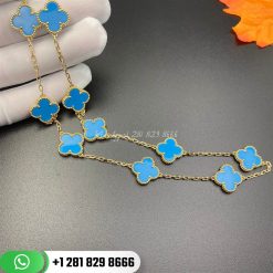 VCARA42600 Vintage Alhambra necklace, 10 motifs, yellow gold, Turquoise.
