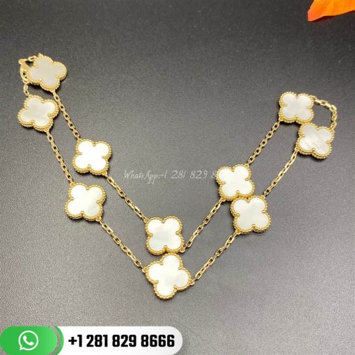 VCARA42800 Vintage Alhambra necklace, 10 motifs, yellow gold, Mother-of-pearl.