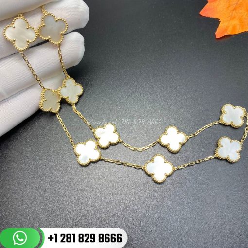 VCARA42800 Vintage Alhambra necklace, 10 motifs, yellow gold, Mother-of-pearl.