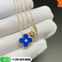 VCARP46000 Vintage Alhambra pendant, yellow gold, Celestial Blue Sèvres porcelain, round diamond; diamond quality DEF, IF to VVS; limited edition.