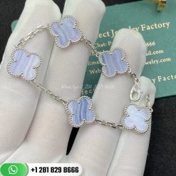 Van Cleef & Arpels Vintage Alhambra Bracelet 5 Motifs White Gold Chalcedony