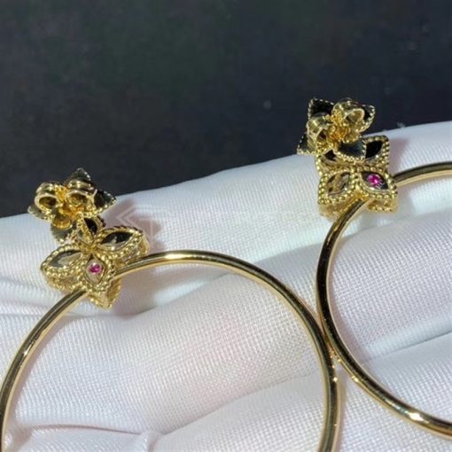 Roberto Coin Princess Flower Earrings Hoop in 18k Gold with Diamonds Small Version