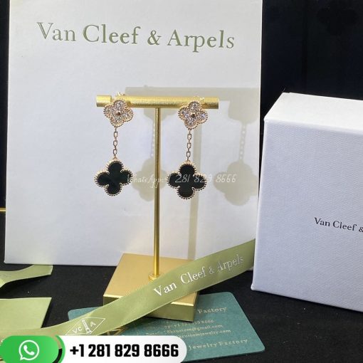 Van Cleef Arpels Magic Alhambra Earrings 2 Motifs Rose Gold Mother Of Pearl Diamond (1)