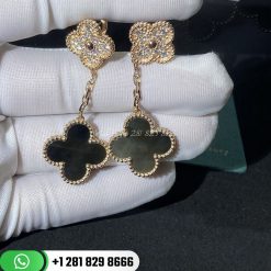 VCARP2R200 Magic Alhambra earrings, 2 motifs, rose gold 12.5G , gray mother-of-pearl, round diamonds; diamond quality DEF, IF to VVS.