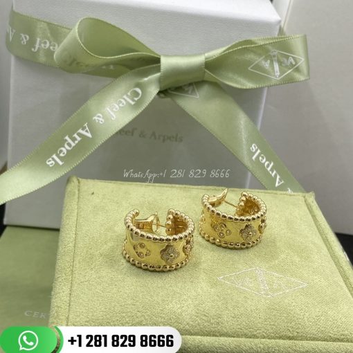 Van Cleef & Arpels Perlée Clovers Hoop Earrings Yellow Gold Diamond