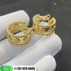 VCARO3YE00 Perlée clovers hoop earrings, yellow gold, round diamonds; diamond quality DEF, IF to VVS.