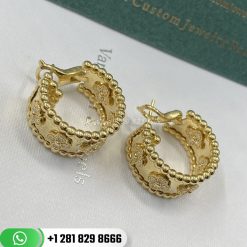 VCARO3YE00 Perlée clovers hoop earrings, yellow gold, round diamonds; diamond quality DEF, IF to VVS.