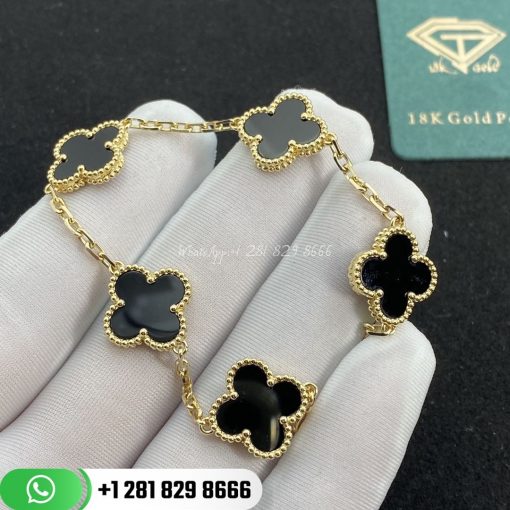 VCARA41300 Vintage Alhambra bracelet, 5 motifs, yellow gold, onyx.