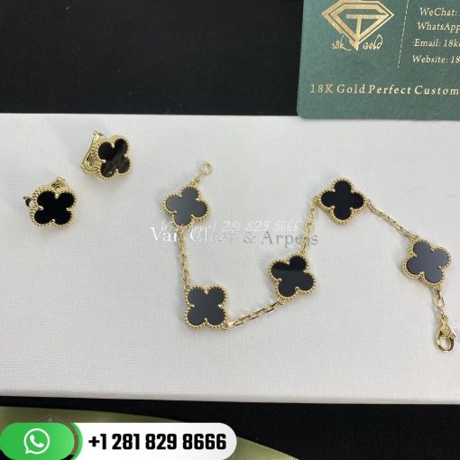 VCARA41300 Vintage Alhambra bracelet, 5 motifs, yellow gold, onyx.