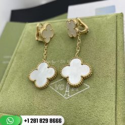 Magic Alhambra earrings, 2 motifs, yellow gold, white mother-of-pearl. VCARD78800