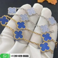 Van Cleef & Arpels Vintage Alhambra Bracelet 5 Motifs White Gold Chalcedony