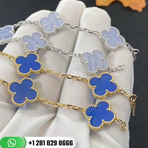 VCARD34700 Vintage Alhambra bracelet, 5 motifs, white gold, chalcedony.