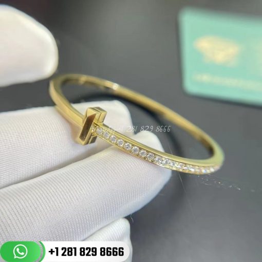 Tiffany T T1 Narrow Diamond Hinged Bangle in 18k Gold