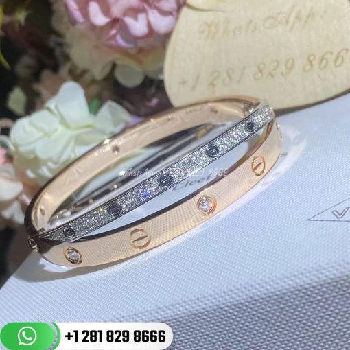 Cartier Love Bracelet Diamond-paved Rose Gold and White Gold - N6039217