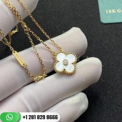 Van Cleef & Arpels Gold Mop Vintage Alhambra & Diamond 2018 Holiday Pendant/ Necklace