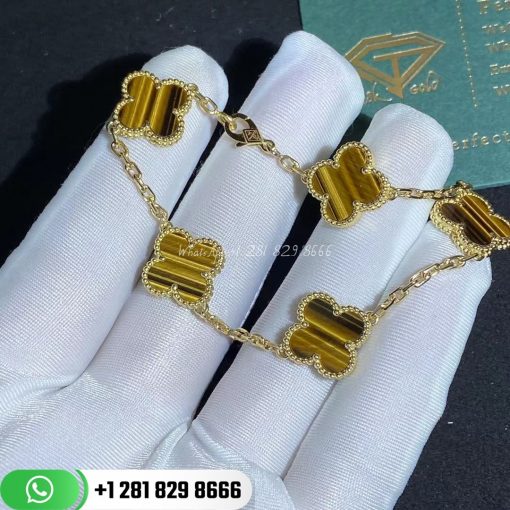 Van Cleef & Arpels Vintage Alhambra Bracelet 5 Motifs Yellow Gold Tiger Eye – VCARD35600