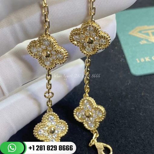 Van Cleef Arpels Vintage Alhambra Bracelet 5 Motifs Yellow Gold Diamond Vcara41400 (3)