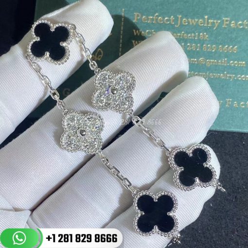Van Cleef & Arpels Vintage Alhambra Bracelet 5 Motifs White Gold Diamond Onyx – VCARP2R900