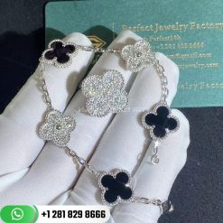 Van Cleef & Arpels Vintage Alhambra Bracelet 5 Motifs White Gold Diamond Onyx – VCARP2R900