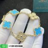 Van Cleef & Arpels Vintage Alhambra Bracelet 5 Motifs Yellow Gold Diamond Turquoise