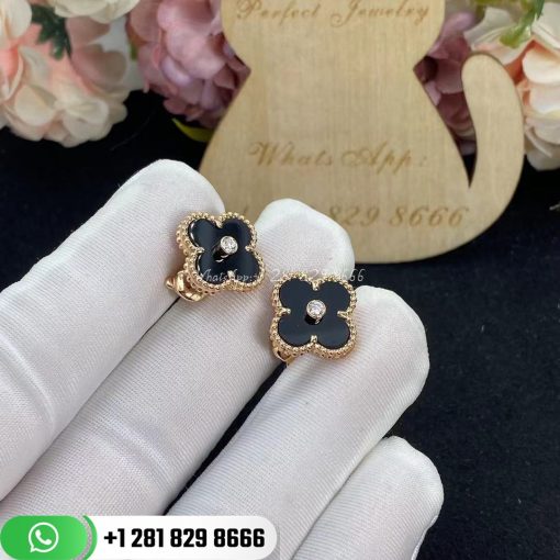 Van Cleef & Arpels Vintage Alhambra Limited Edition Earrings in Rose Gold Set with Onyx and Diamondspecial Edition VCARP2B100