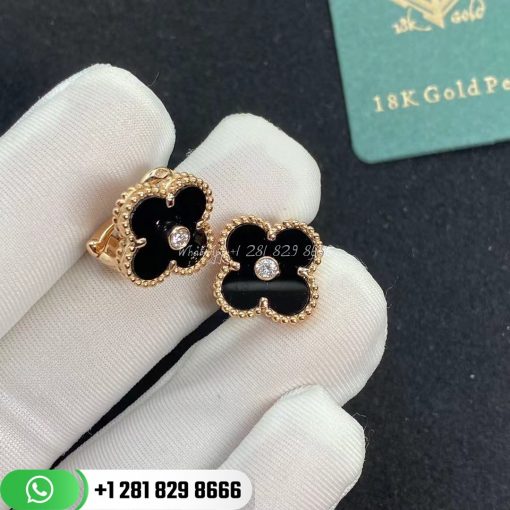 Van Cleef & Arpels Vintage Alhambra Limited Edition Earrings in Rose Gold Set with Onyx and Diamondspecial Edition VCARP2B100