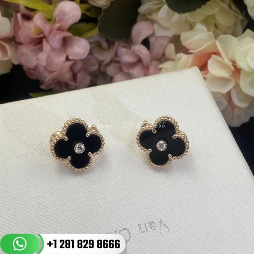 Van Cleef & Arpels Vintage Alhambra Limited Edition Earrings in Rose Gold Set with Onyx and Diamondspecial Edition VCARP2B100