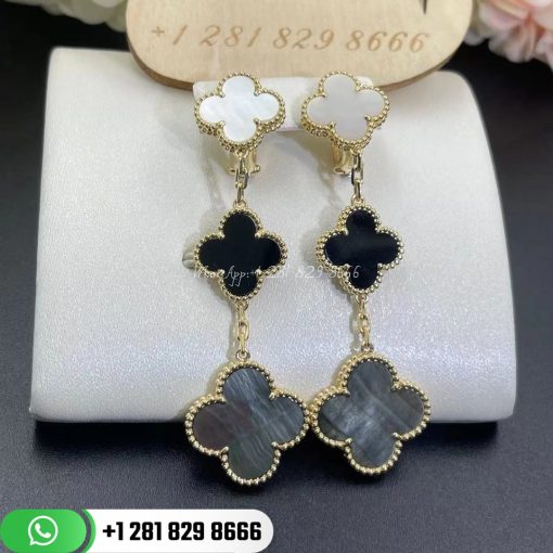 Van Cleef & Arpels Magic Alhambra Earrings 3 Motifs Yellow Gold Mother-of-pearl Onyx - VCARD79000