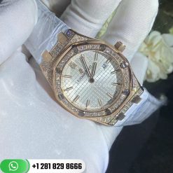 Audemars Piguet Royal Oak 33MM Ladies Rose Gold Diamond Bezel Rubber Strap 67651OR.ZZ.D010CA.01 7800U1